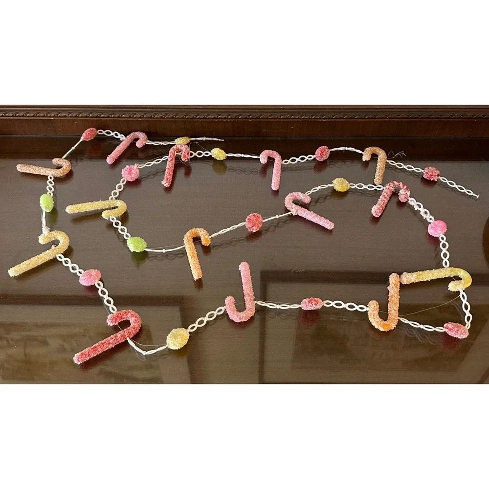 Vintage Sugared Candy Cane Christmas Garland Gumdrop Bead Holiday Decor
